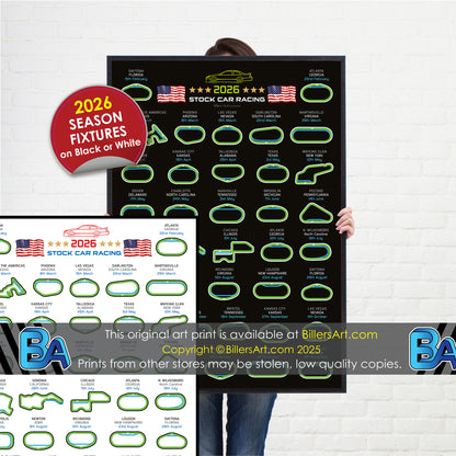 NASCAR 2026 Detailed Season Fixtures Portrait Wall Calendar Track Layouts