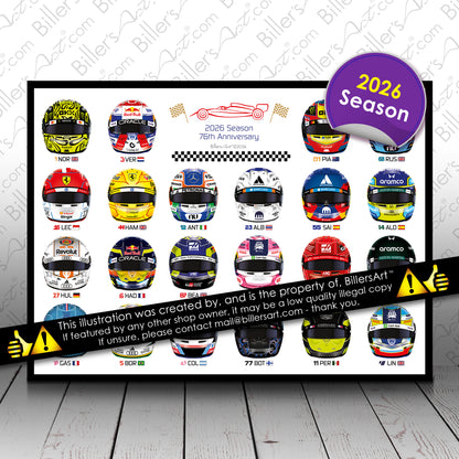 Formula Drivers' Helmets 2026 F1 Landscape Wall Print