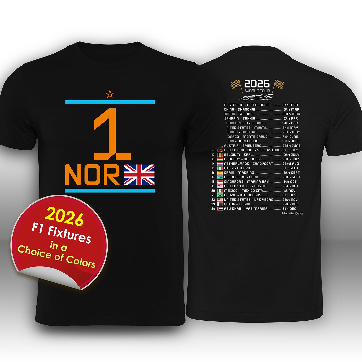 Lando Norris 2026 Race Calendar Formula 1 F1 T-Shirt Tee Shirt T Shirt