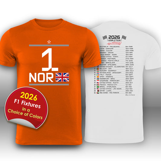 Lando Norris 2026 Race Calendar Formula 1 F1 T-Shirt Tee Shirt T Shirt