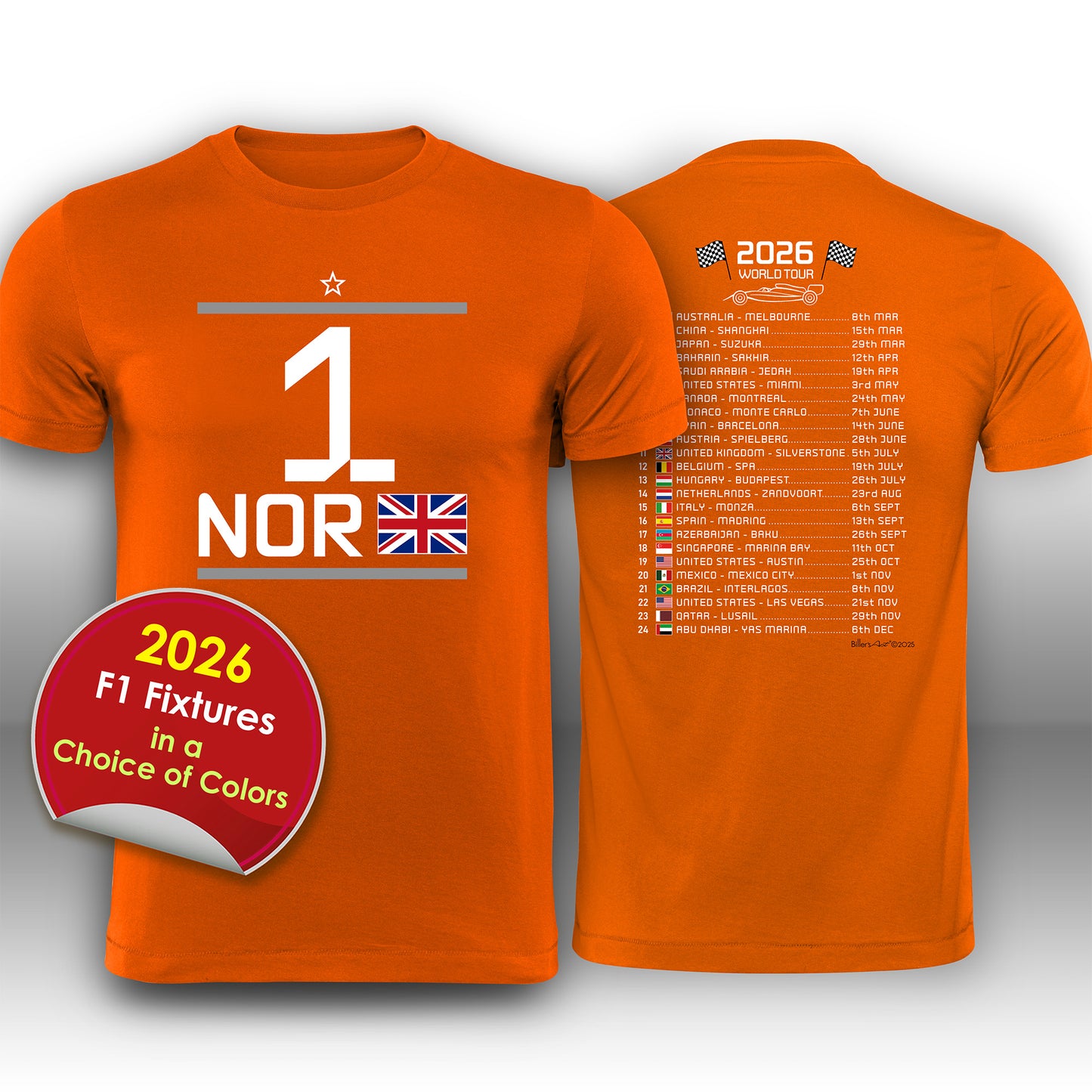 Lando Norris 2026 Race Calendar Formula 1 F1 T-Shirt Tee Shirt T Shirt