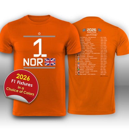 Lando Norris 2026 Race Calendar Formula 1 F1 T-Shirt Tee Shirt T Shirt