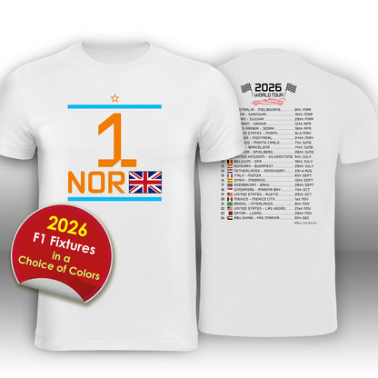 Lando Norris 2026 Race Calendar Formula 1 F1 T-Shirt Tee Shirt T Shirt
