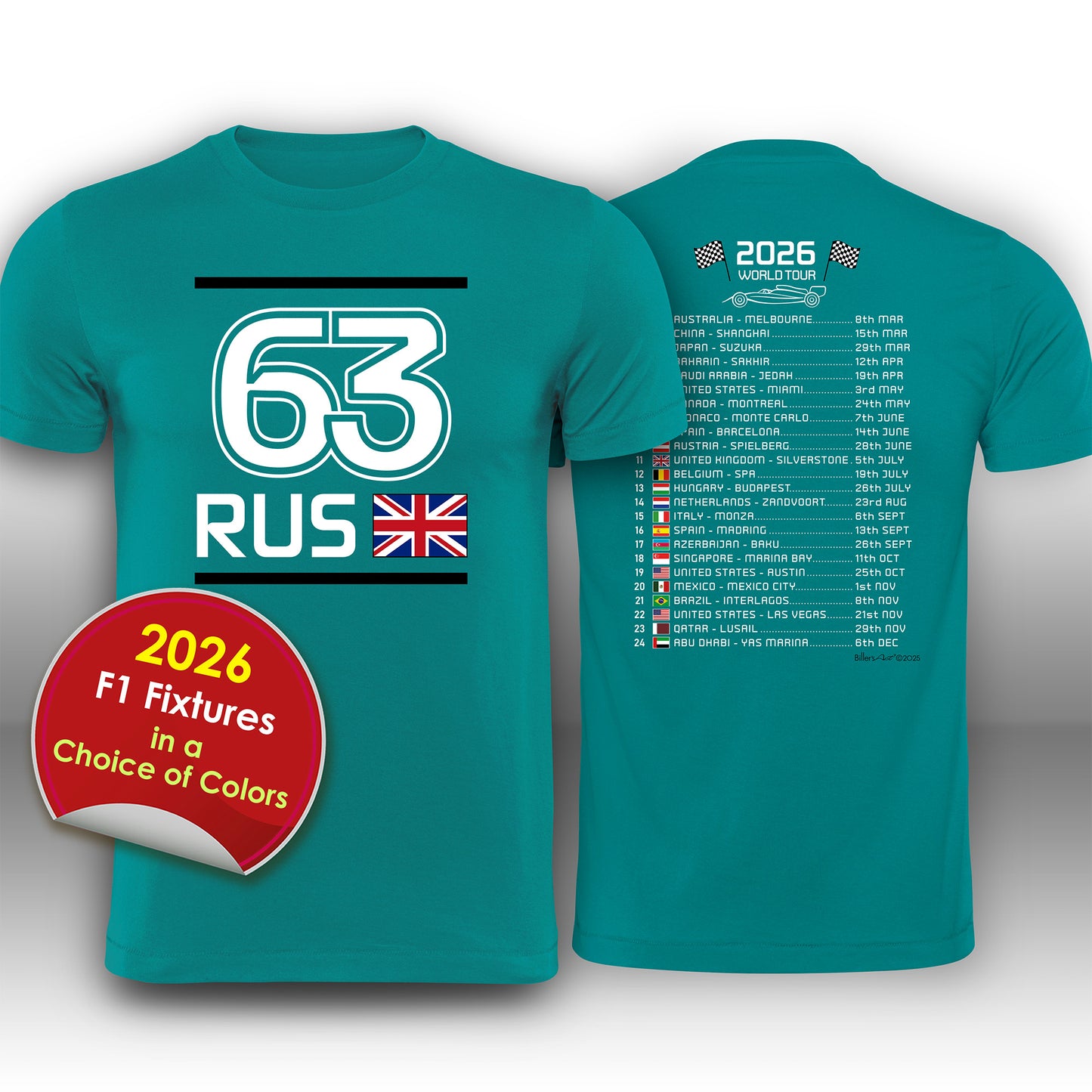 George Russell 2026 Race Calendar Formula 1 F1 T-Shirt