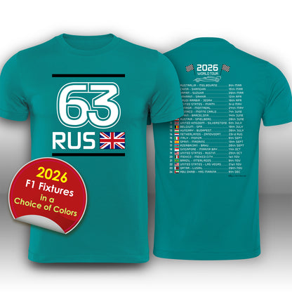 George Russell 2026 Race Calendar Formula 1 F1 T-Shirt