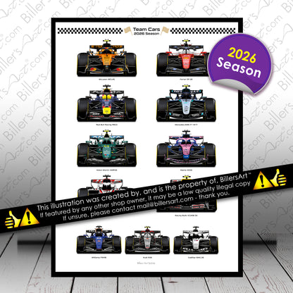 Formula 1 Team Cars 2026 Portrait Wall Print