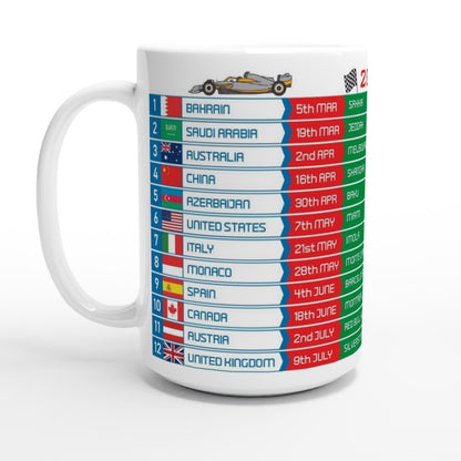 Formula 1 FIXTURES 2024 XL Mug - Formula 1 schedules calendar - 15oz Mug - 2023 2022 Seasons Also Available