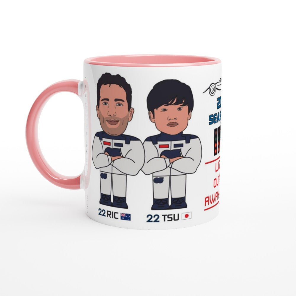 Formula 1 Fun Mug Caricature of the 2024 Alpha Tauri team mates Daniel Ricciado and Yuki Tsunoda