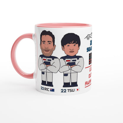 Formula 1 Fun Mug Caricature of the 2024 Alpha Tauri team mates Daniel Ricciado and Yuki Tsunoda