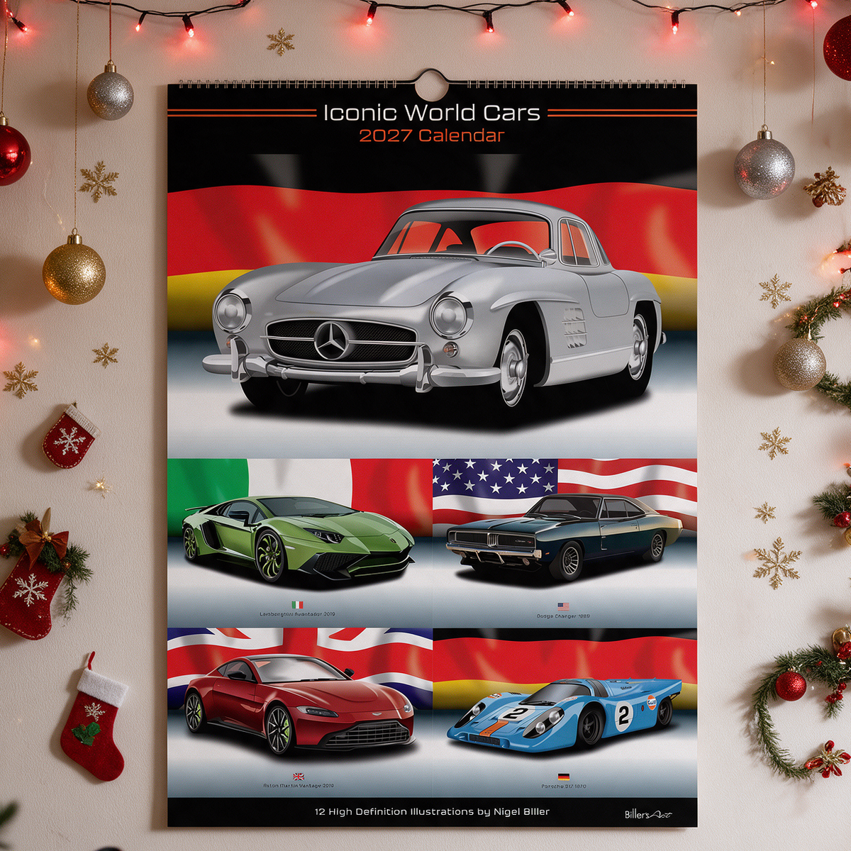 A 2027 Christmas Calendar Featuring a Selection of Classic Cars
