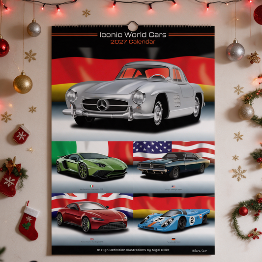 A 2027 Christmas Calendar Featuring a Selection of Classic Cars