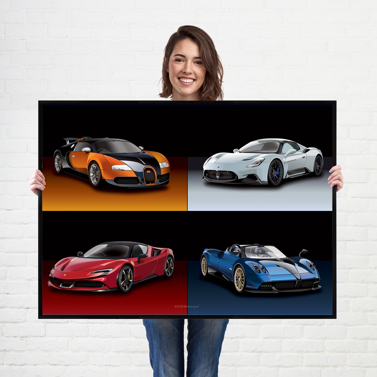 Supercars Poster - Bugatti - Maserati - Ferrari - Pagani - Wall Art Poster Illustration