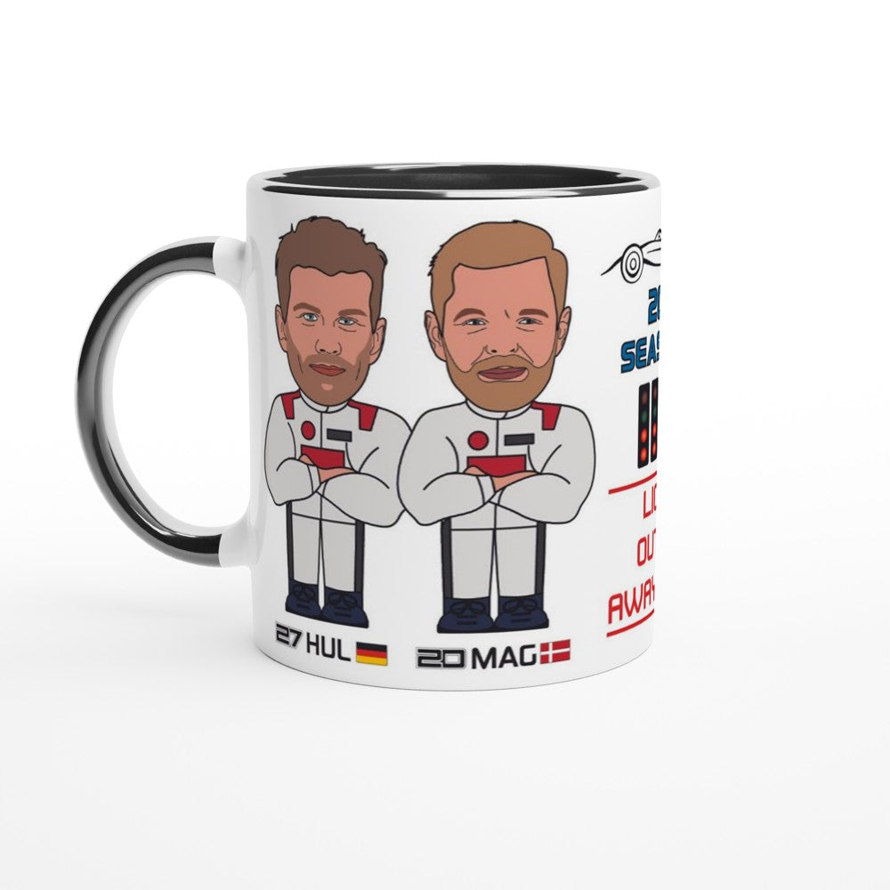 Formula 1 Fun Mug Caricature of the 2024 Haas team mates Nico Hulkenberg and Kevin Magnussen