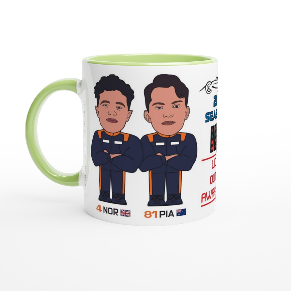 Formula 1 Fun Mug Caricature of the 2024 McLaren team mates Lando Norris and Oscar Piastri