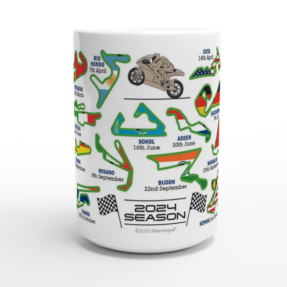 MotoGP 2024 Circuit & Flag XL 15oz Calendar Mugs - Motorcycle 2024 Season Fixture Mugs - All Moto GP Races