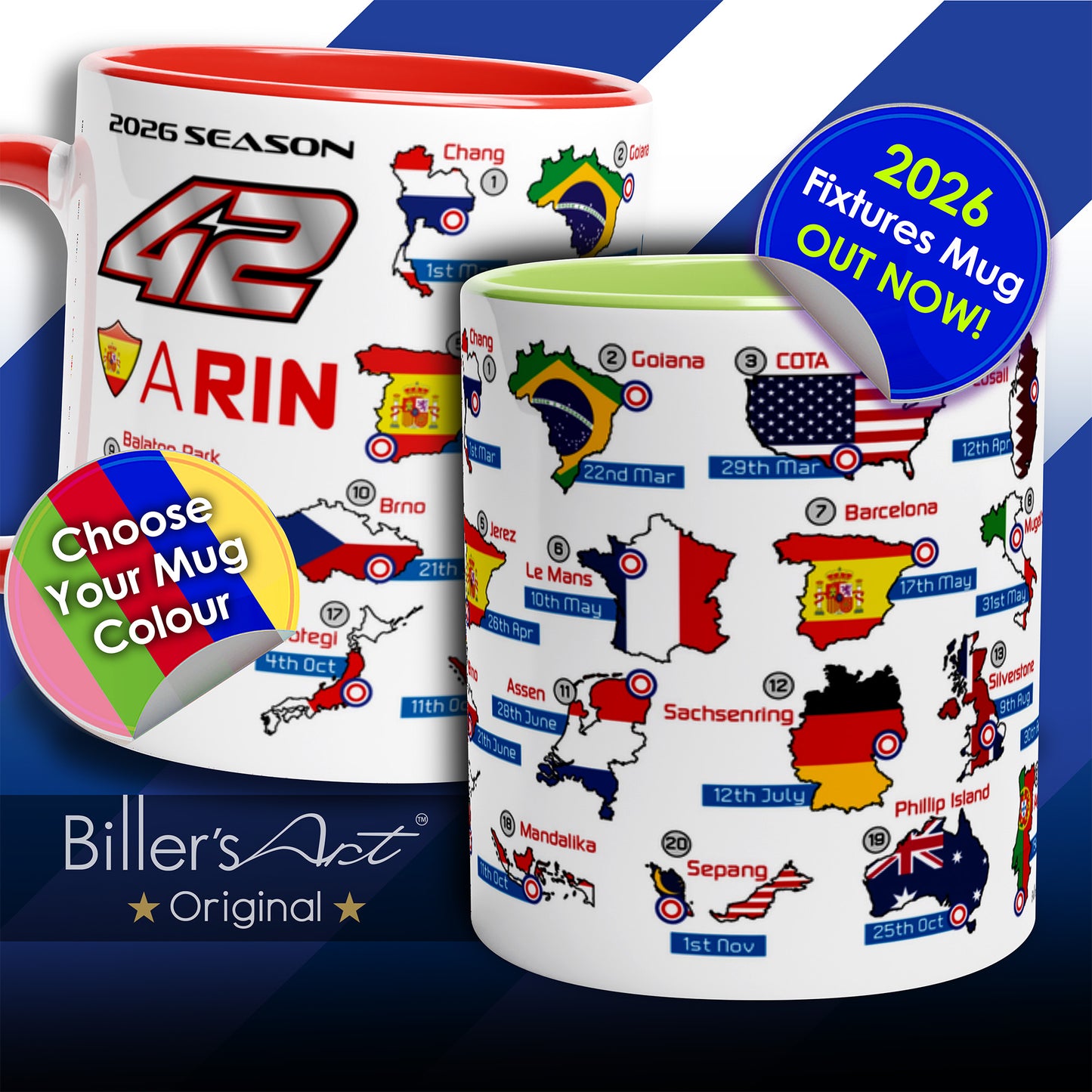 Alex Rins MotoGP 2026 Season Fixtures Racing Calendar Mug