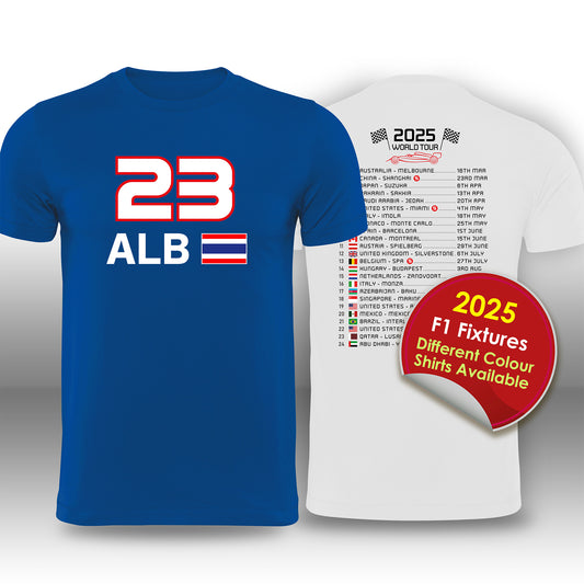 Alexander Albon 2025 Race Calendar Formula 1 F1 T-Shirt Tee Shirt T Shirt