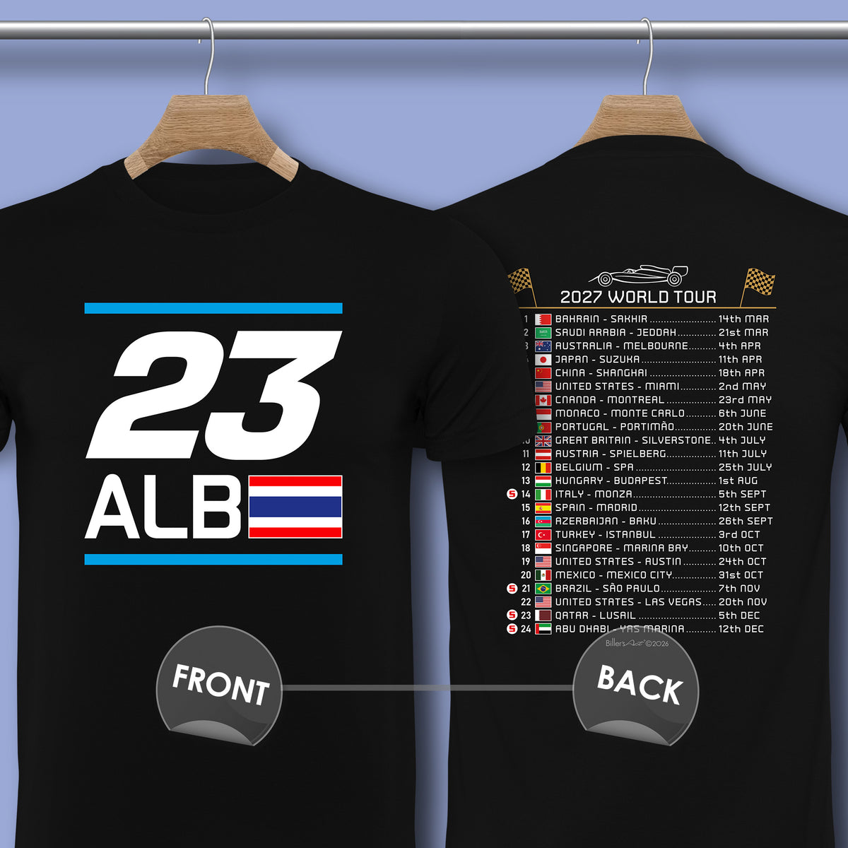 Alexander Albon 2027 Race Calendar Formula 1 F1 T-Shirt