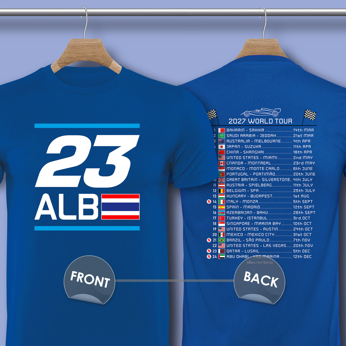 Alexander Albon 2027 Race Calendar Formula 1 F1 T-Shirt