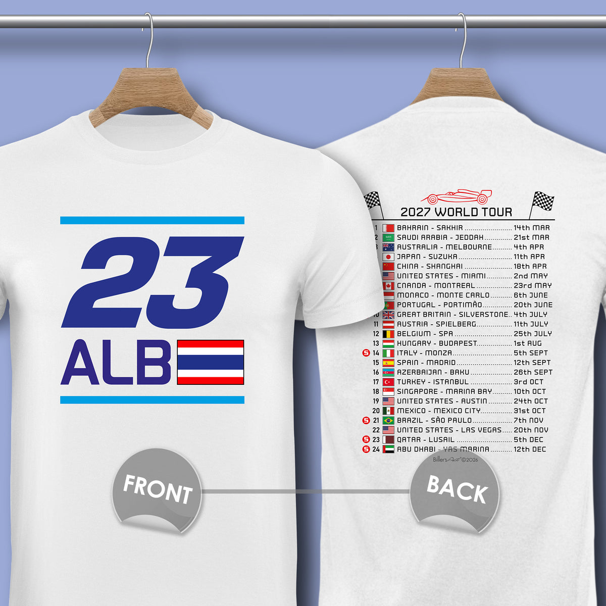 Alexander Albon 2027 Race Calendar Formula 1 F1 T-Shirt