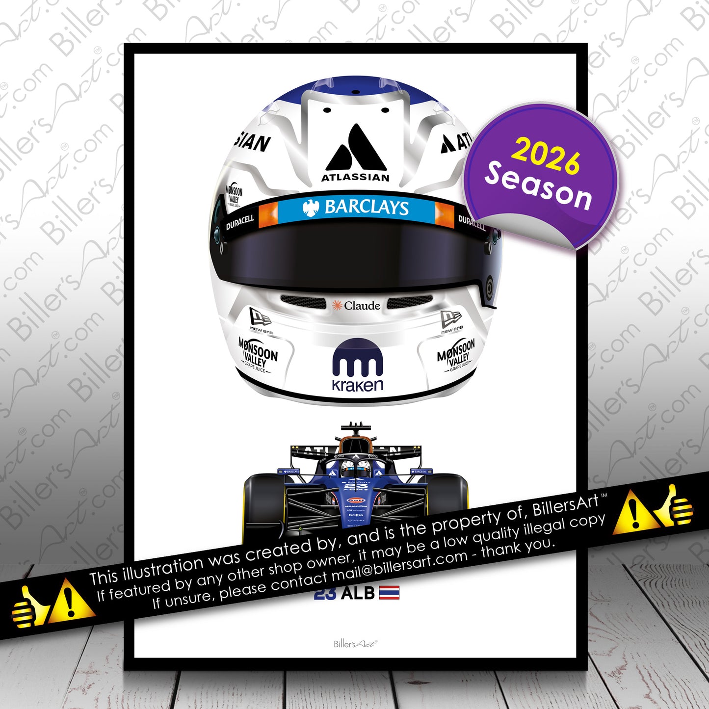 Alexander Albon Formula 1 Racing Helmet 2026 Williams Print
