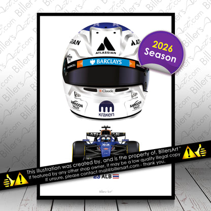 Alexander Albon Formula 1 Racing Helmet 2026 Williams Print