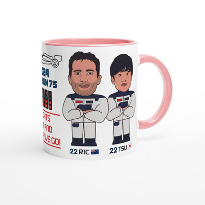 Formula 1 Fun Mug Caricature of the 2024 Alpha Tauri team mates Daniel Ricciado and Yuki Tsunoda