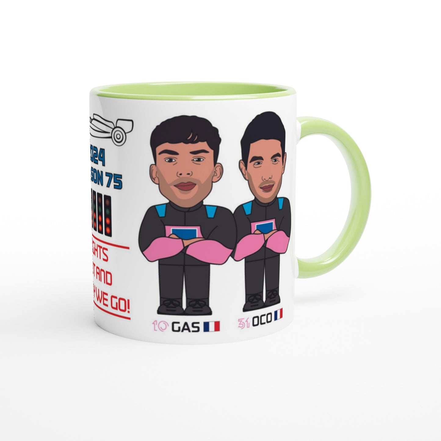 Formula 1 Fun Mug Caricature of the 2024 Alpine team mates Pierre Gasly and Esteban Ocon