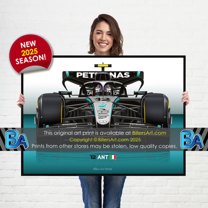 Andrea Kimi Antonelli Formula 1 Mercedes 2025 Racing Car Print