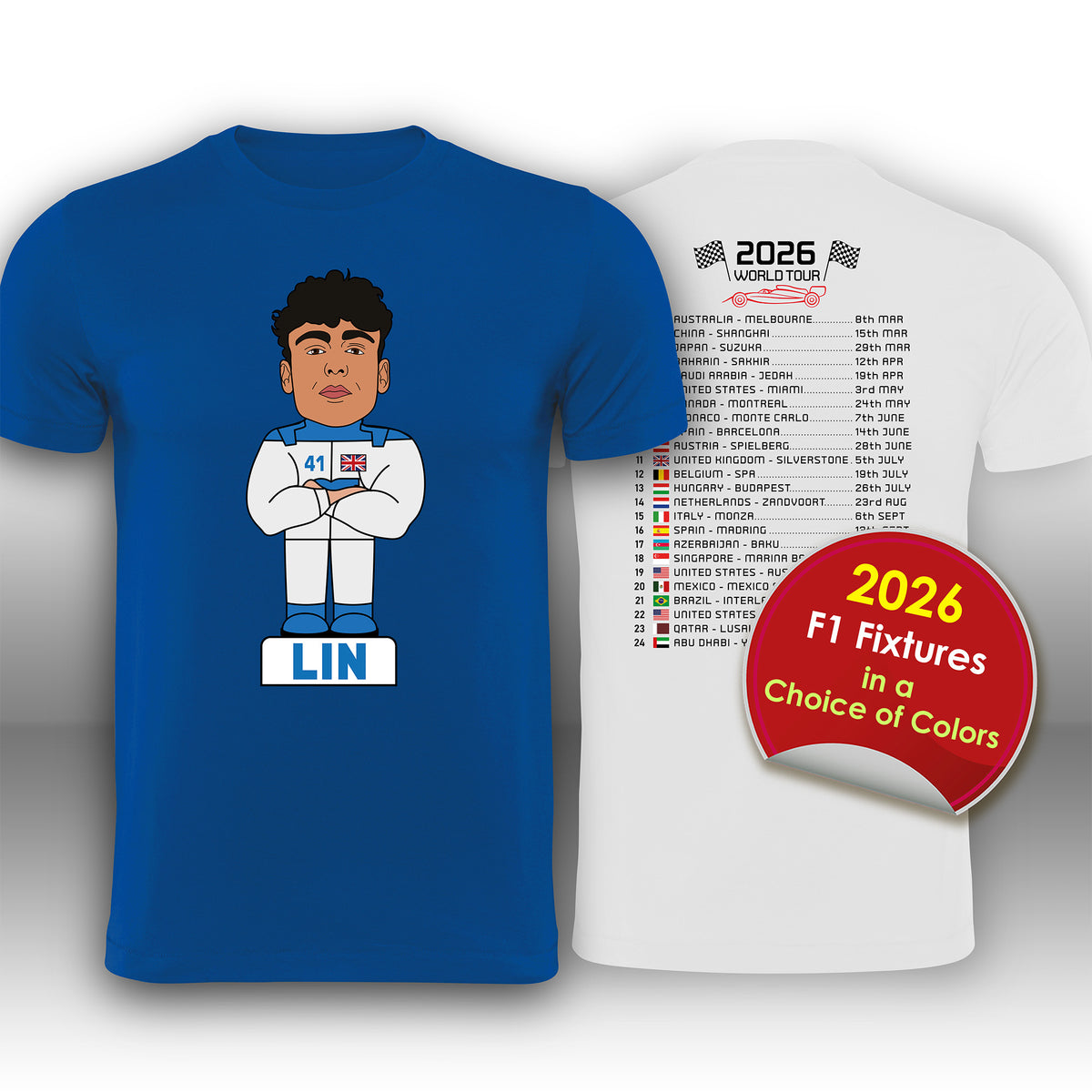 Arvid Lindblad 2026 Cartoon Calendar Formula 1 F1 T-Shirt