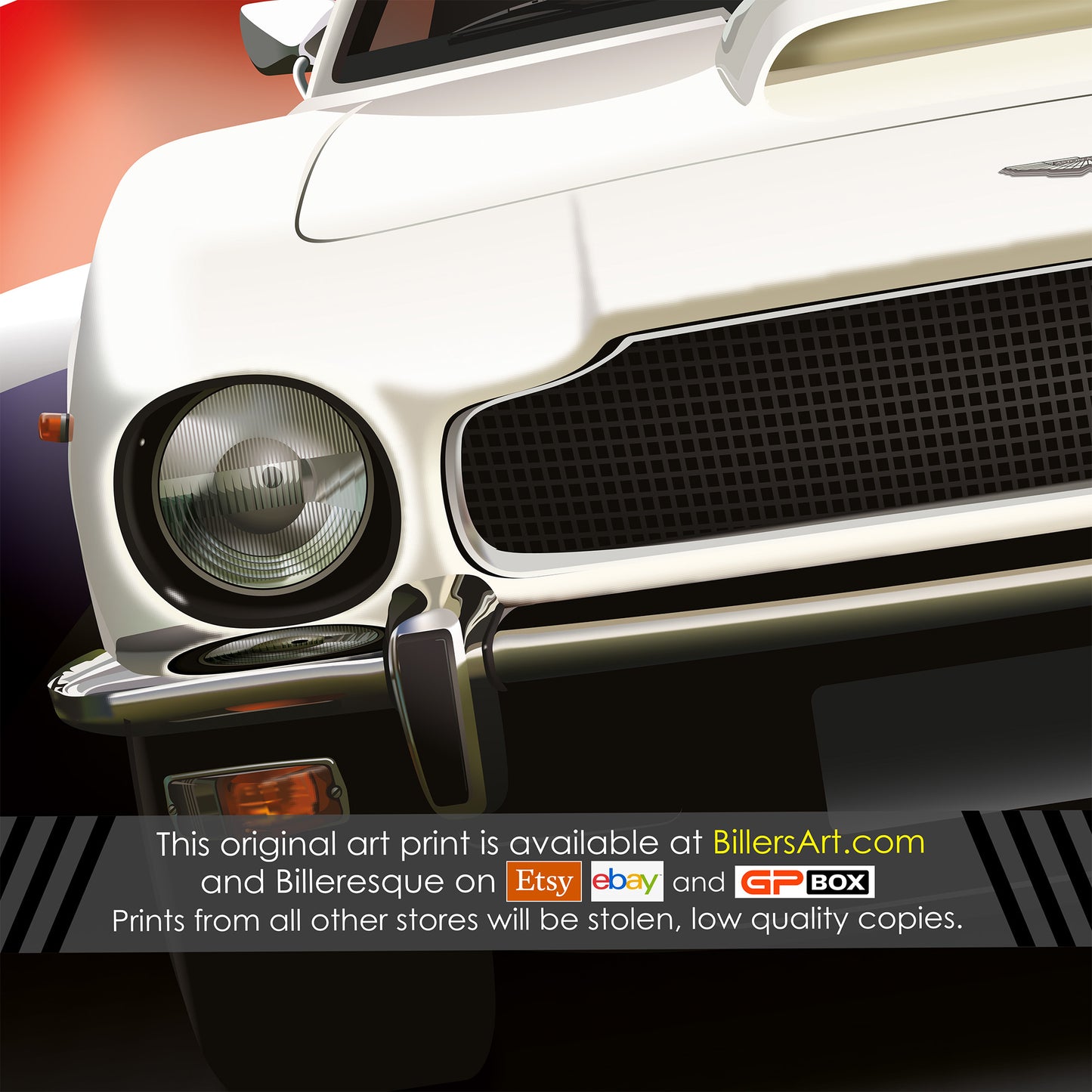 Aston Martin 1978 Series III Classic Car High Quality Colourful Illustration Poster