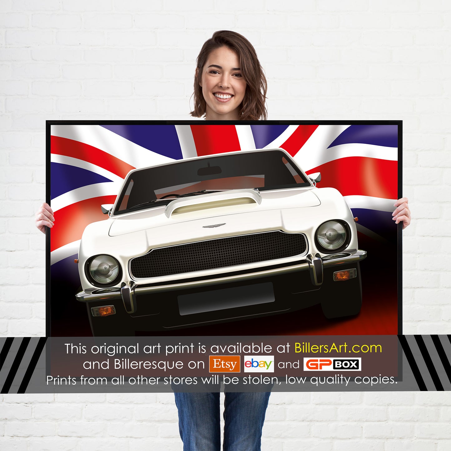 Aston Martin Series III Classic Car High Quality Colourful Illustration Poster