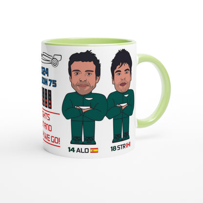 Formula 1 Fun Mug Caricature of the 2024 Aston Martin team mates Fernando Alonso and Lance Stroll