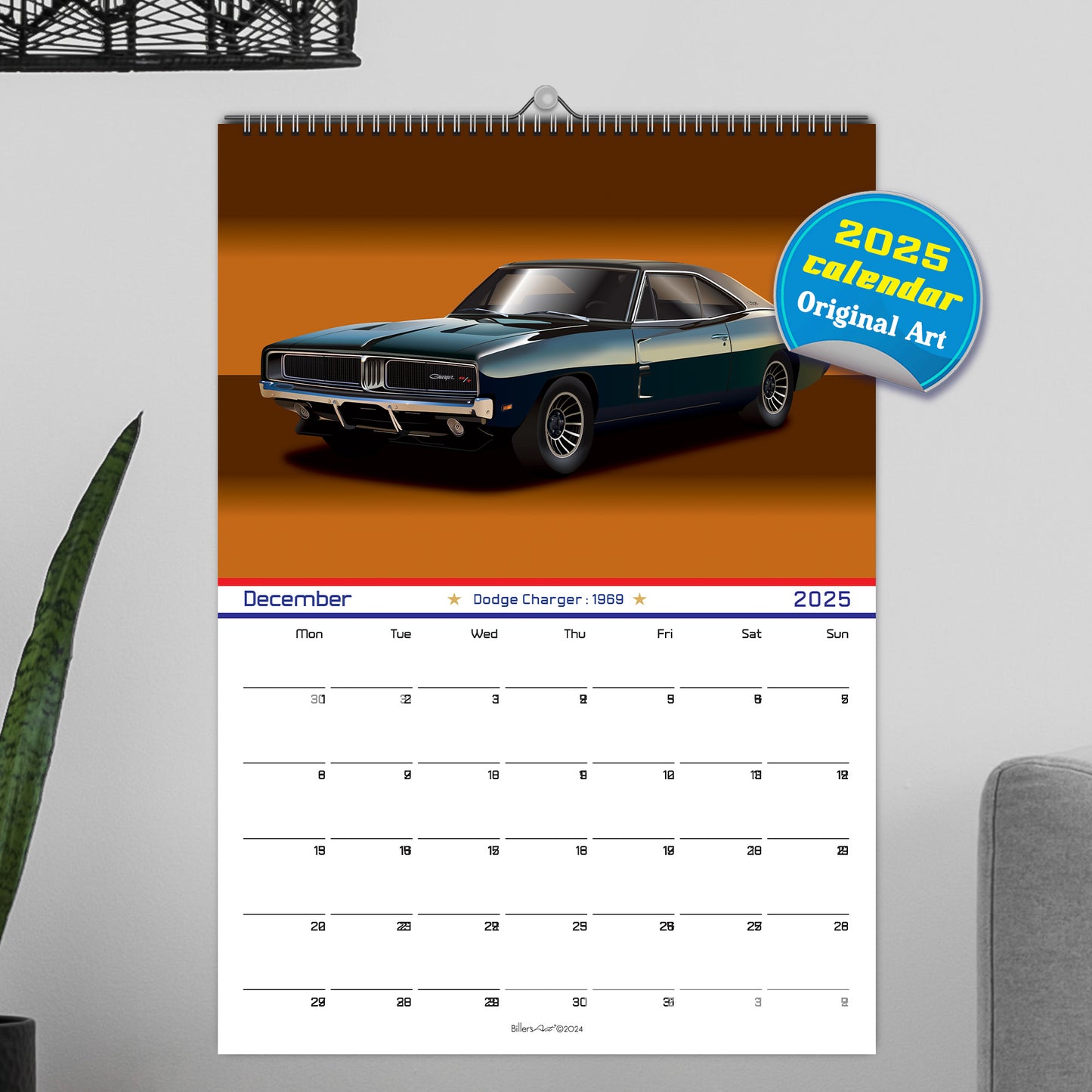 US Muscle Car 12 Month 2025 Calendar on Studio Backgrounds