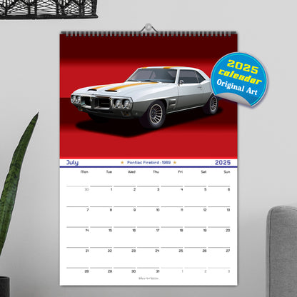 US Muscle Car 12 Month 2025 Calendar on Studio Backgrounds