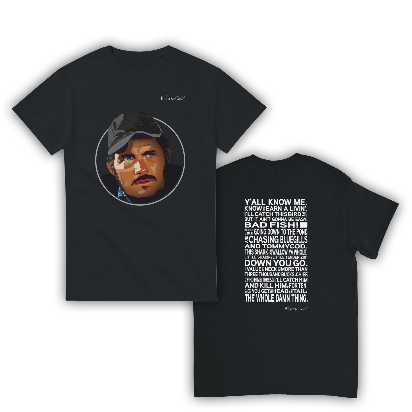 Jaws Movie T Shirt - Sam Quint Quote - T Shirt Film Illustration