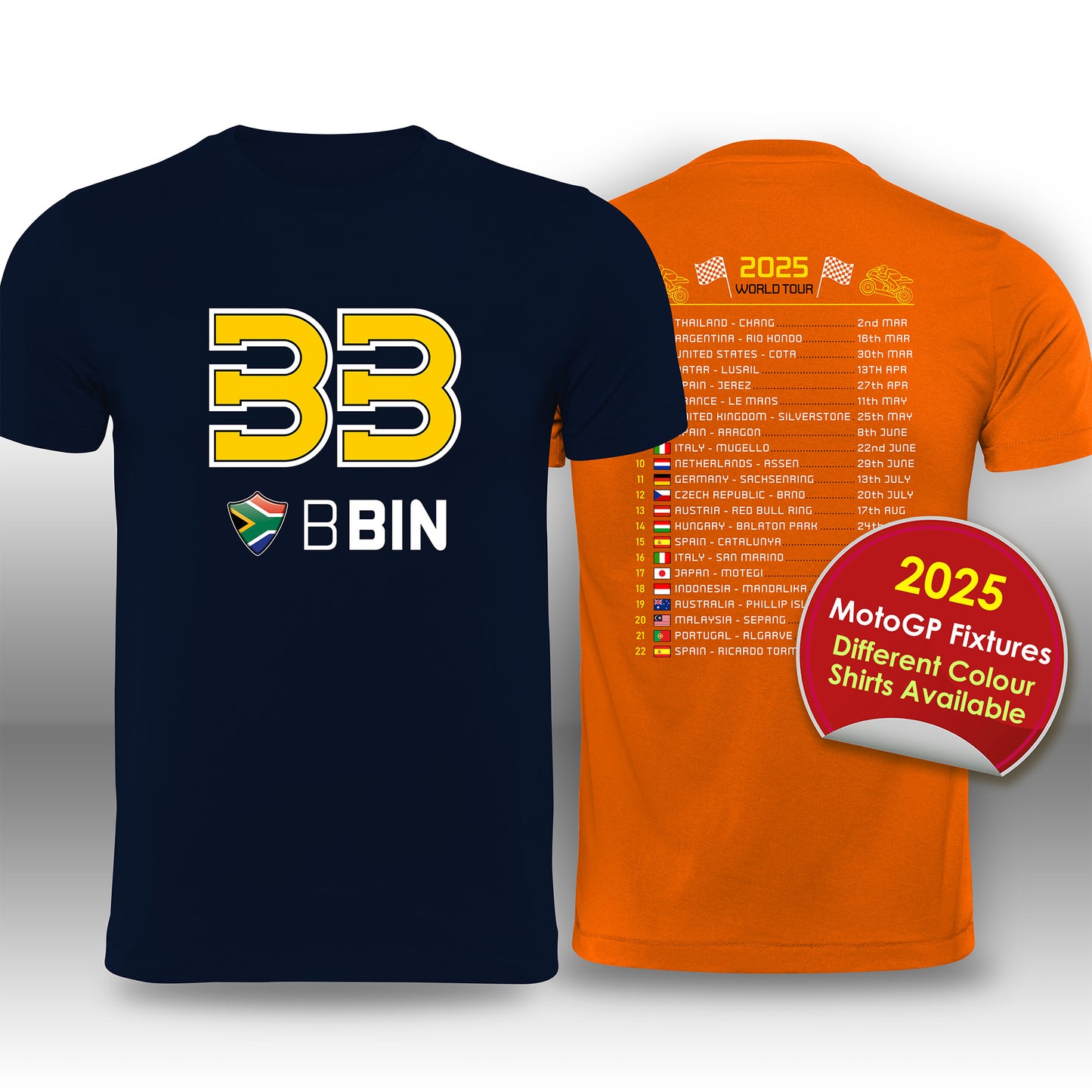 Brad Binder 2025 MotoGP Race Calendar T-Shirt