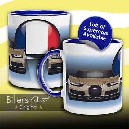 Bugatti Chiron Supercar High Quality Colourful Mug with the French Flag