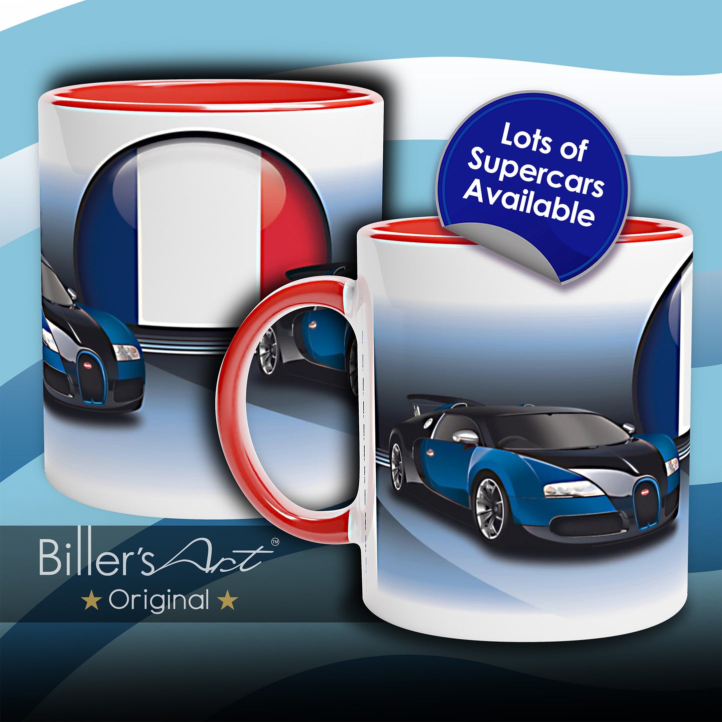 Bugatti Veyron Supercar High Quality Colourful Mug with the French Flag