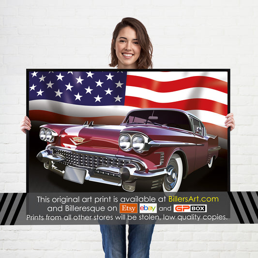 Cadillac Coupe deVille 1950's US Muscle Car High Quality Colourful Illustration Poster