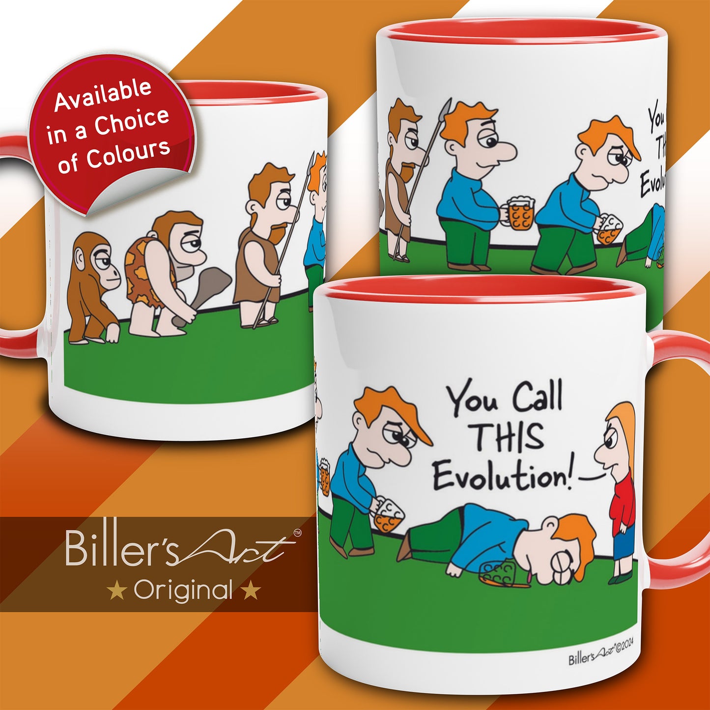 Fun Colourful Evolution Cartoon Mug "You call this evolution"