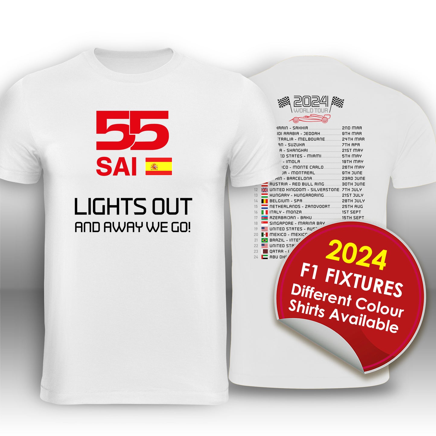 Carlos Sainz Formula 1 2024 Race Calendar T-Shirt