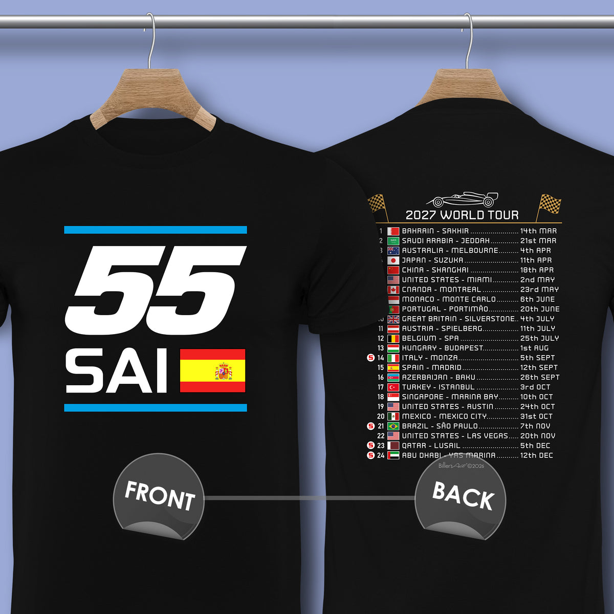 Carlos Sainz 2027 Race Calendar Formula 1 F1 T-Shirt