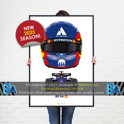 Carlos Sainz Formula 1 Racing Helmet 2025 Williams Print