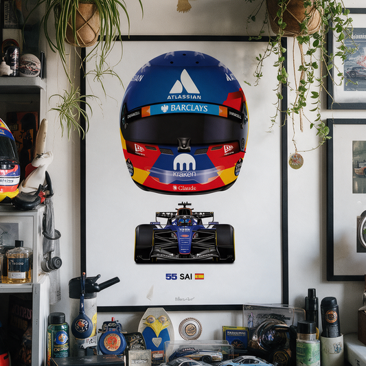 Carlos Sainz Formula 1 Racing Helmet 2026 Williams Print