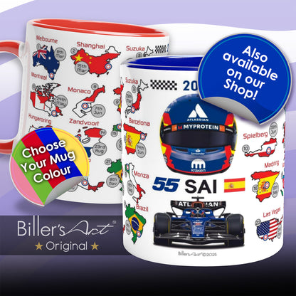 Carlos Sainz Formula 1 Racing Helmet 2025 Williams Print