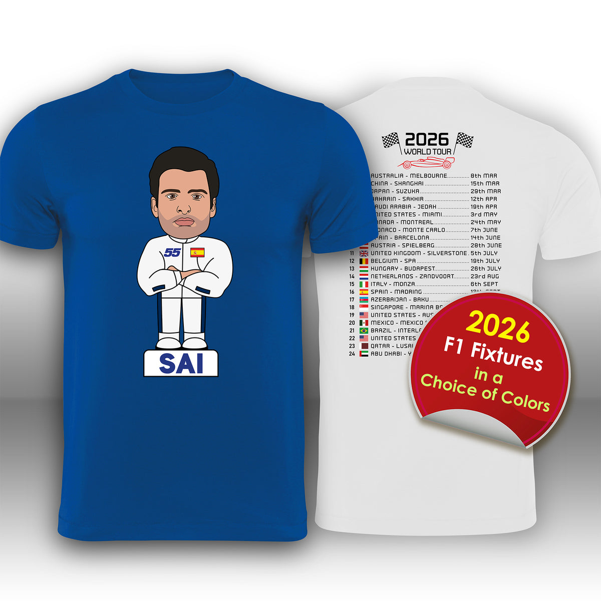 Carlos Sainz 2026 Cartoon Calendar Formula 1 F1 T-Shirt