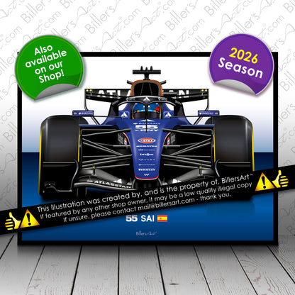 Carlos Sainz Formula 1 Racing Helmet 2026 Williams Print