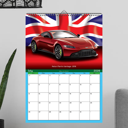 Classic Car 2026 Wall Calendar on Country Flag Backgrounds