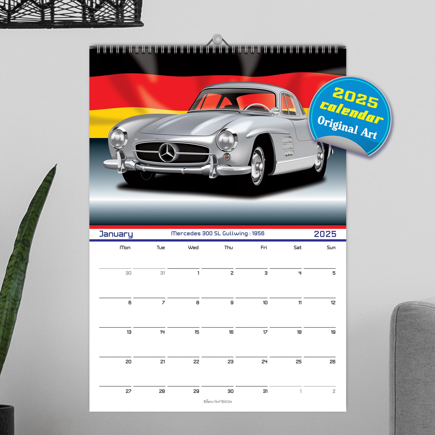 Classic Car 2025 Wall Calendar on Country Flag Backgrounds